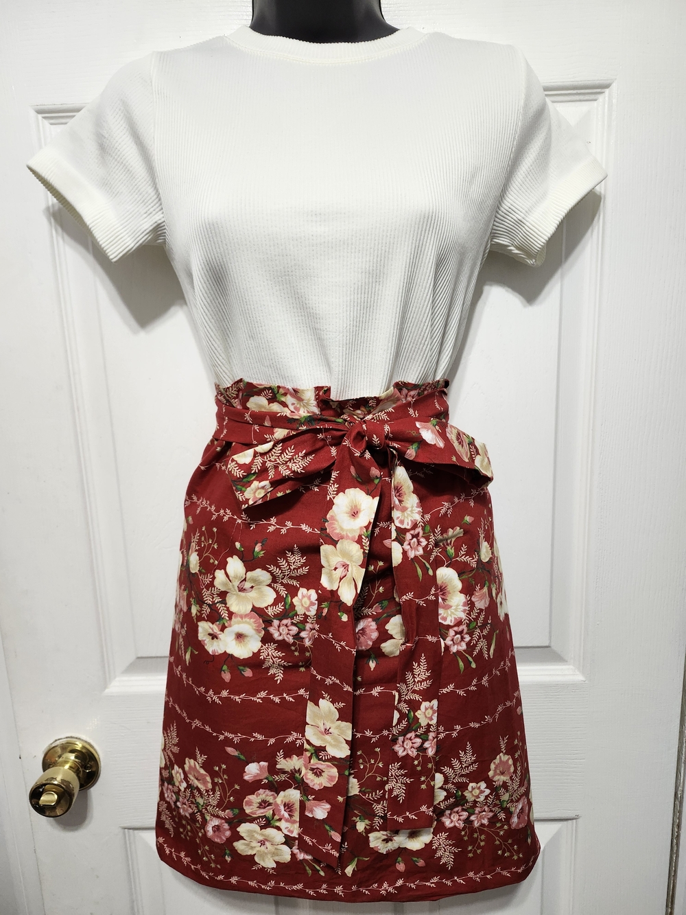 Hand Crafted Red Floral Tie-Waist Apron